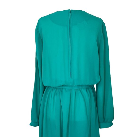 Vintage Herman Marcus Dress – 1970s Teal Pleated Midi Dress - Picture 6 of 14